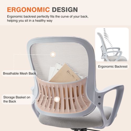 Office Mid Back Ergonomic Mesh Computer Desk Larger Seat Executive Height Adjustable Swivel Task Chair with Lumbar Support - Renee Lane Company