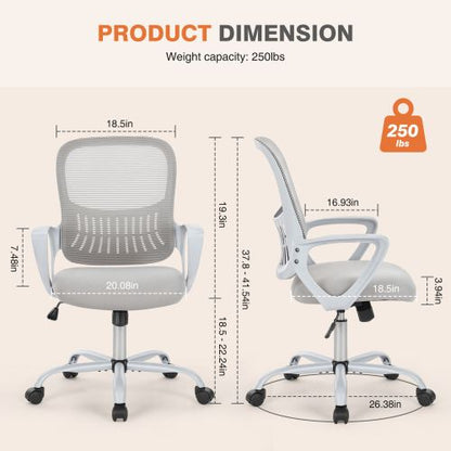 Office Mid Back Ergonomic Mesh Computer Desk Larger Seat Executive Height Adjustable Swivel Task Chair with Lumbar Support - Renee Lane Company