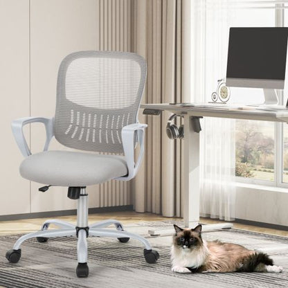 Office Mid Back Ergonomic Mesh Computer Desk Larger Seat Executive Height Adjustable Swivel Task Chair with Lumbar Support - Renee Lane Company