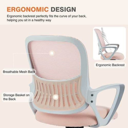 Office Mid Back Ergonomic Mesh Computer Desk Larger Seat Executive Height Adjustable Swivel Task Chair with Lumbar Support - Renee Lane Company
