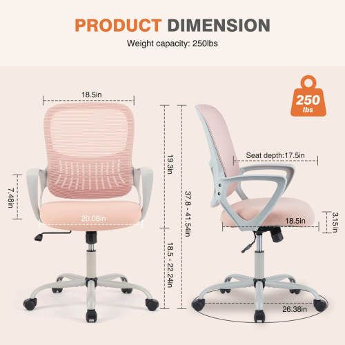 Office Mid Back Ergonomic Mesh Computer Desk Larger Seat Executive Height Adjustable Swivel Task Chair with Lumbar Support - Renee Lane Company