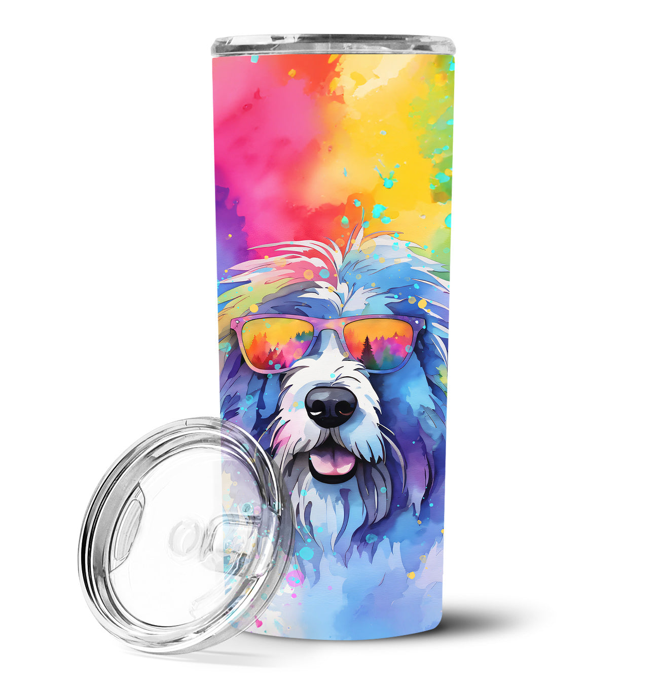 Old English Sheepdog Hippie Dawg Stainless Steel Skinny Tumbler Vacuum Double Walled Reusable Insulated Tumbler Travel Cup for Coffee Cocktails Gift with Lid, 20 oz - Renee Lane Company