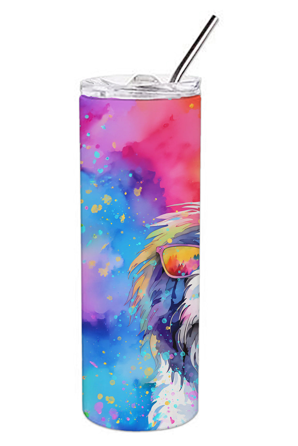 Old English Sheepdog Hippie Dawg Stainless Steel Skinny Tumbler Vacuum Double Walled Reusable Insulated Tumbler Travel Cup for Coffee Cocktails Gift with Lid, 20 oz - Renee Lane Company
