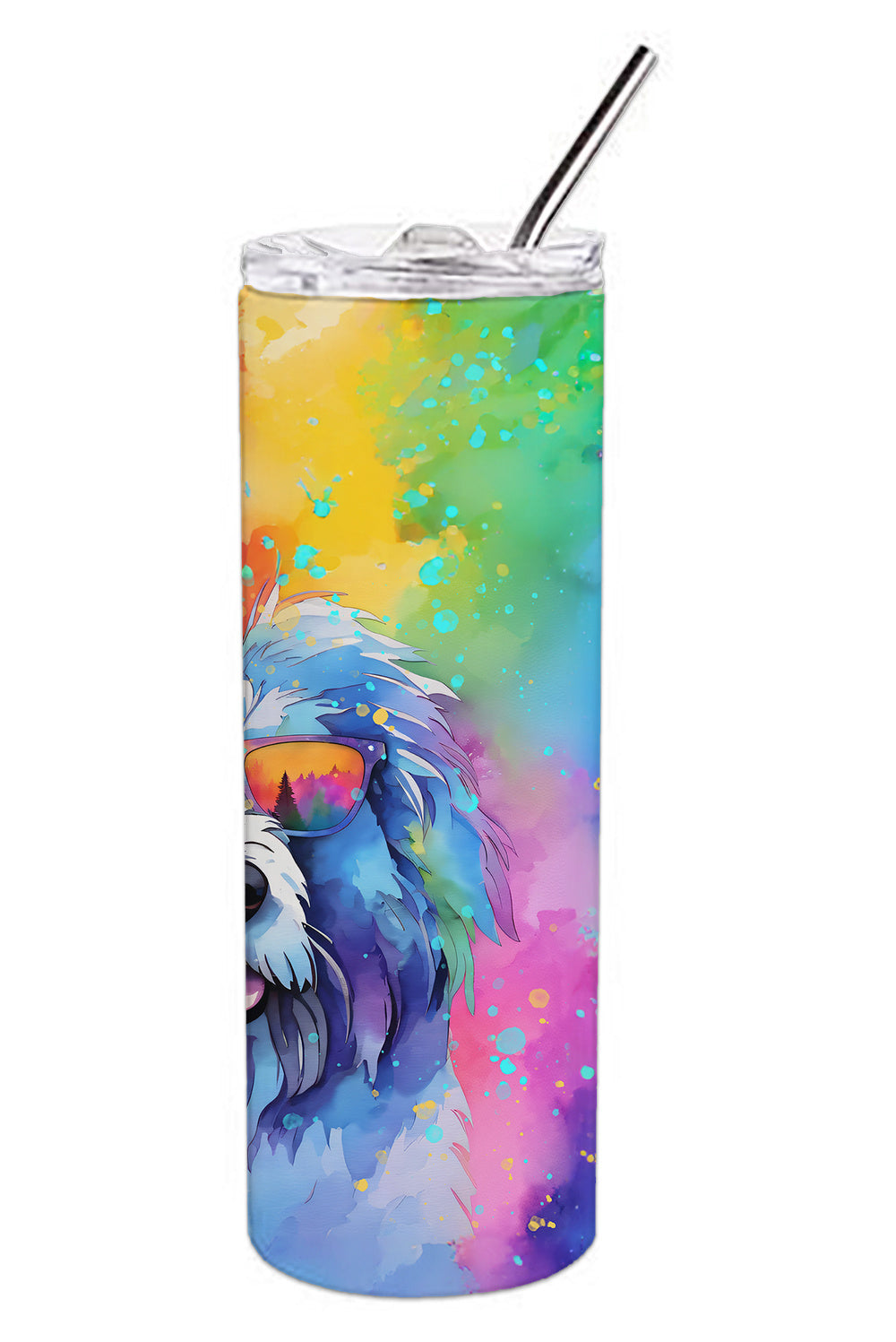 Old English Sheepdog Hippie Dawg Stainless Steel Skinny Tumbler Vacuum Double Walled Reusable Insulated Tumbler Travel Cup for Coffee Cocktails Gift with Lid, 20 oz - Renee Lane Company