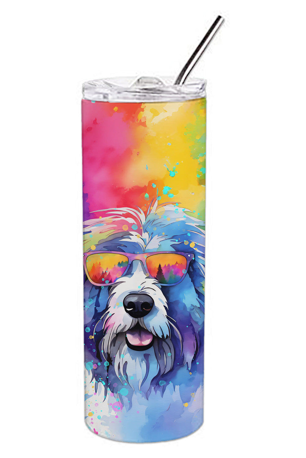 Old English Sheepdog Hippie Dawg Stainless Steel Skinny Tumbler Vacuum Double Walled Reusable Insulated Tumbler Travel Cup for Coffee Cocktails Gift with Lid, 20 oz - Renee Lane Company