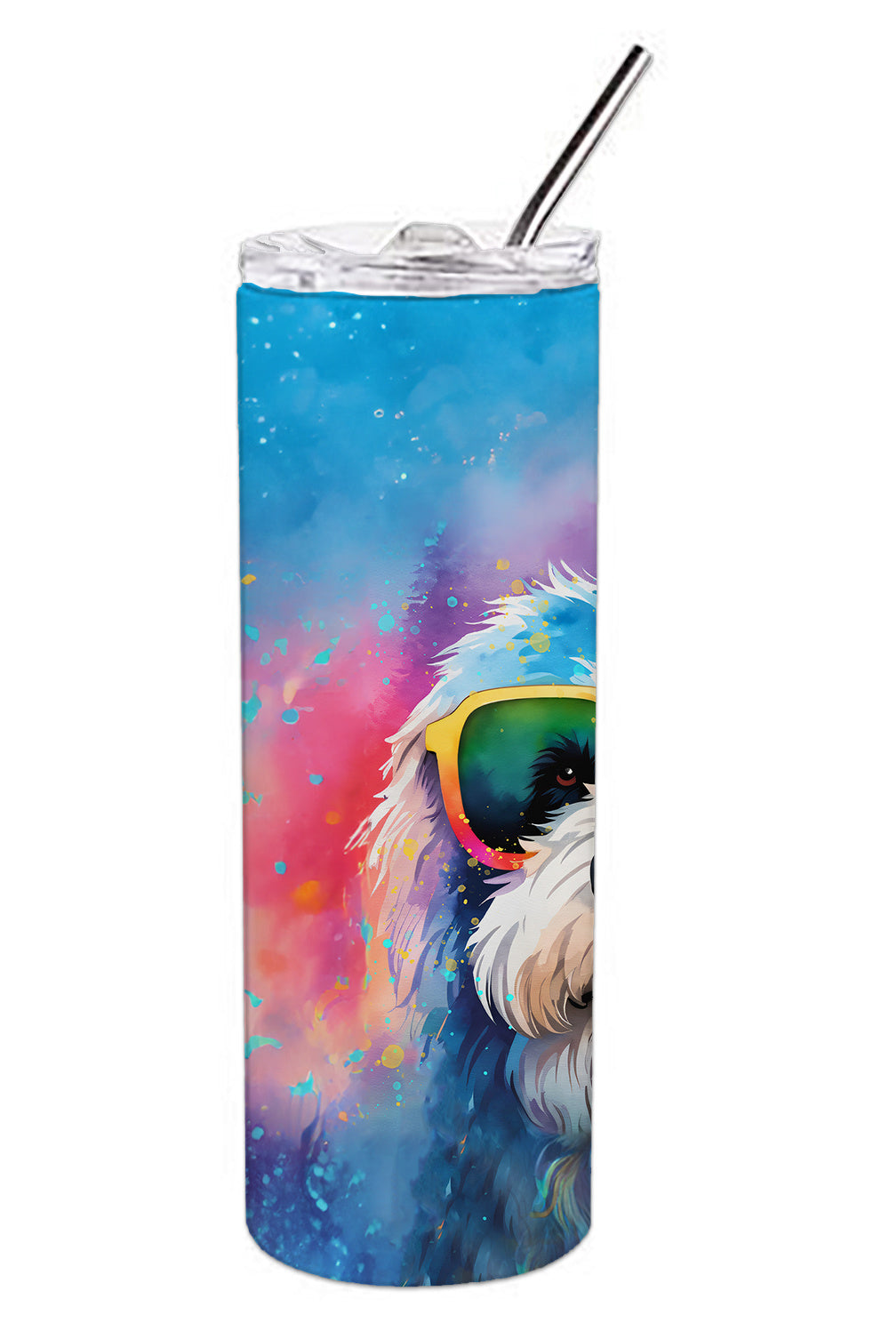 Old English Sheepdog Hippie Dawg Stainless Steel Skinny Tumbler Vacuum Double Walled Reusable Insulated Tumbler Travel Cup for Coffee Cocktails Gift with Lid, 20 oz - Renee Lane Company