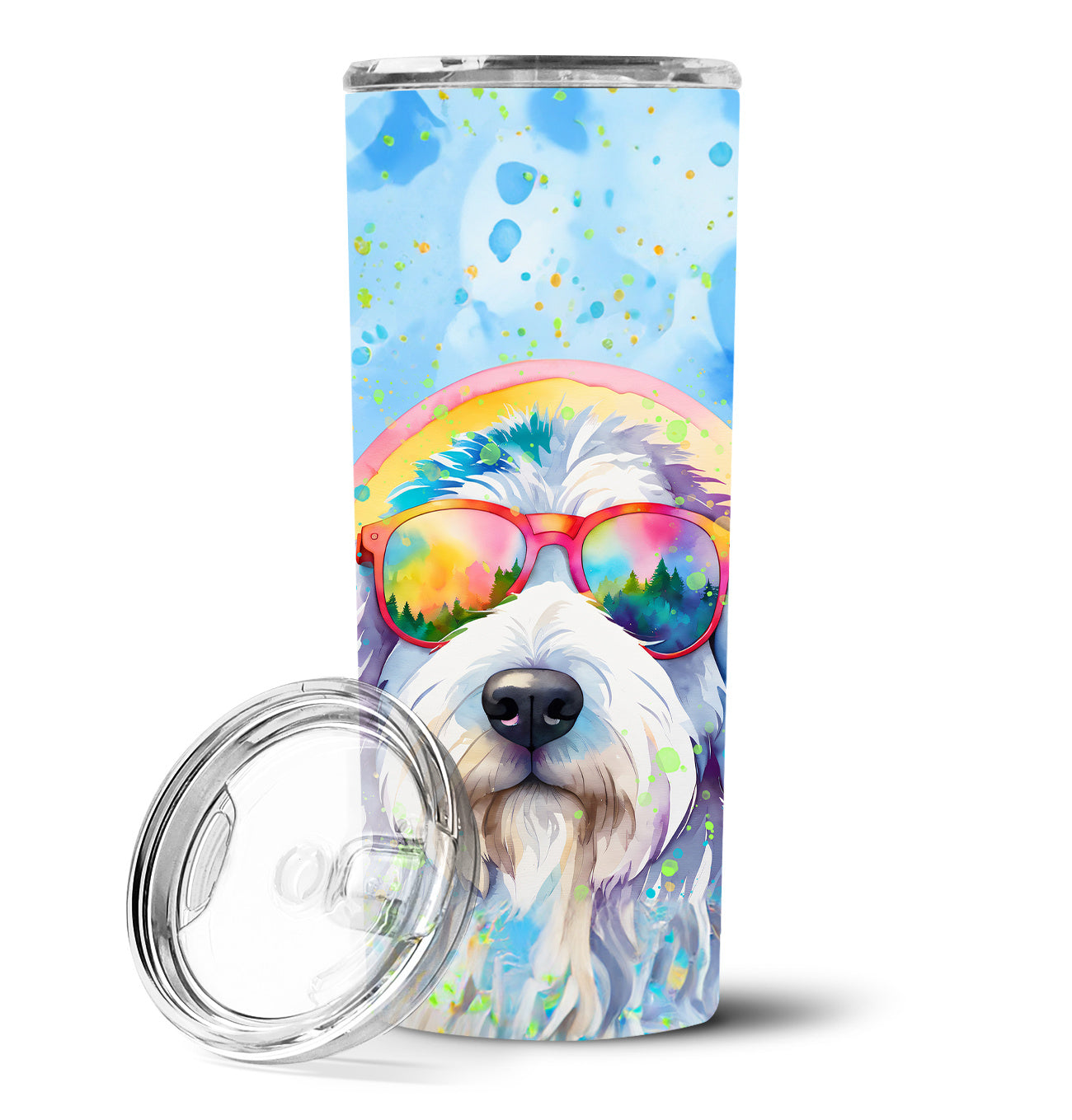 Old English Sheepdog Hippie Dawg Stainless Steel Skinny Tumbler Vacuum Double Walled Reusable Insulated Tumbler Travel Cup for Coffee Cocktails Gift with Lid, 20 oz - Renee Lane Company