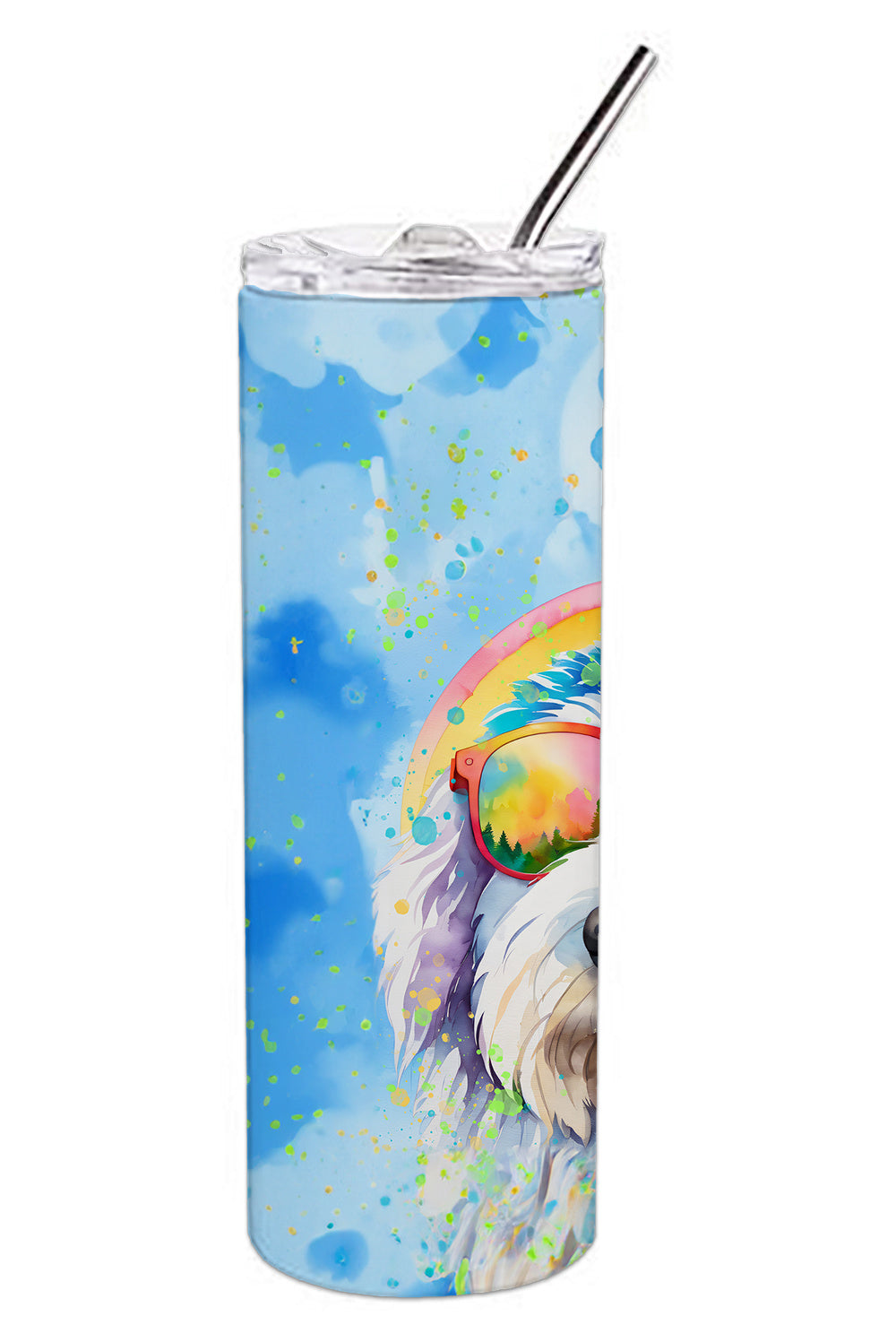 Old English Sheepdog Hippie Dawg Stainless Steel Skinny Tumbler Vacuum Double Walled Reusable Insulated Tumbler Travel Cup for Coffee Cocktails Gift with Lid, 20 oz - Renee Lane Company