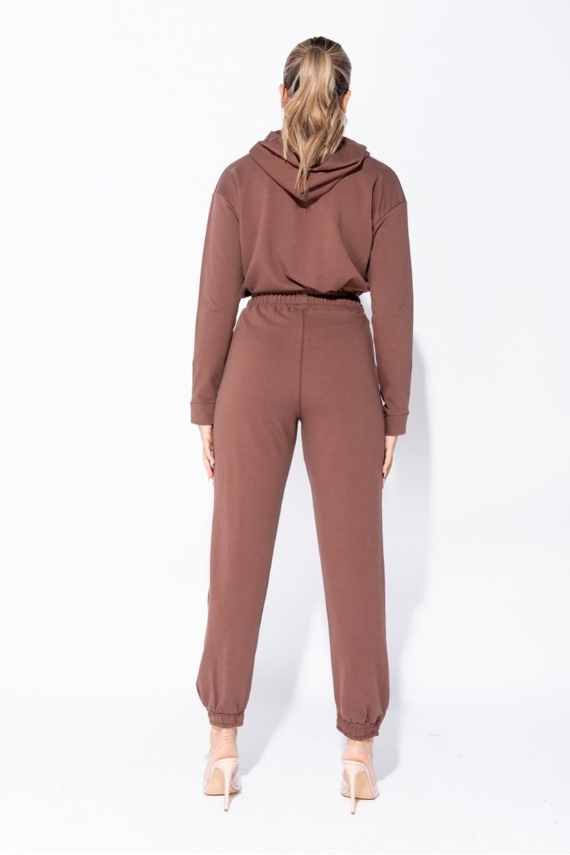 Olive/Brown Cropped Hoodie Jogger Lounge Set - Renee Lane Company