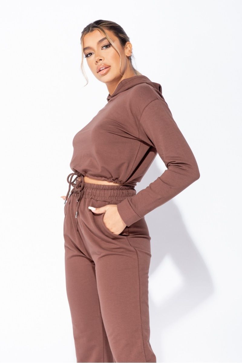 Olive/Brown Cropped Hoodie Jogger Lounge Set - Renee Lane Company