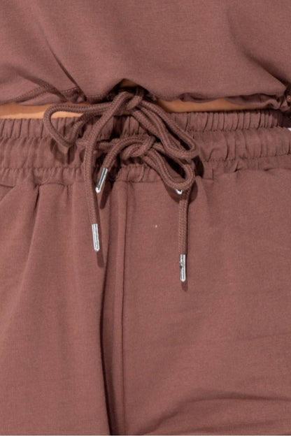 Olive/Brown Cropped Hoodie Jogger Lounge Set - Renee Lane Company