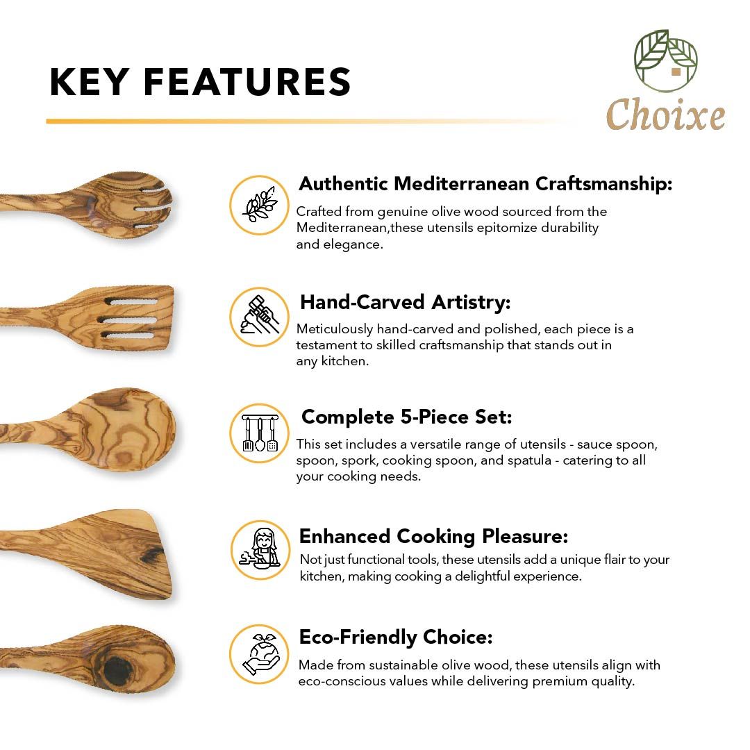 Olive Wood Kitchen Servers Set -5 pcs - Renee Lane Company