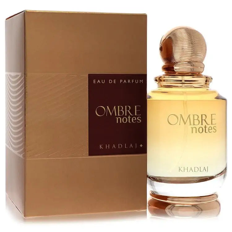 Khadlaj Ombre Notes eau de parfum glass bottle with rounded top, paired with brown box