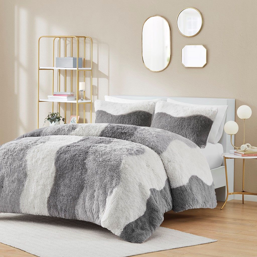 Ombre Shaggy Faux Fur Comforter Set - Renee Lane Company