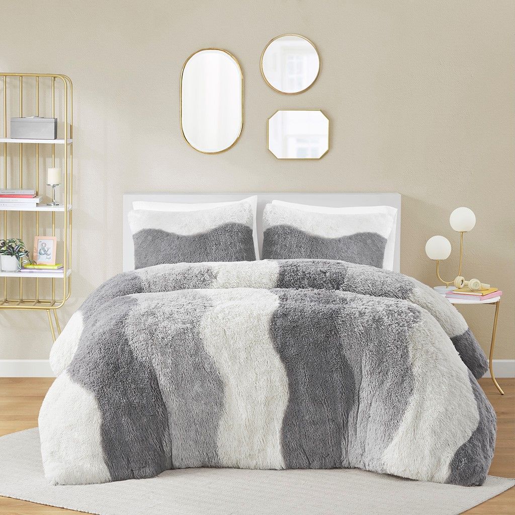 Ombre Shaggy Faux Fur Comforter Set - Renee Lane Company