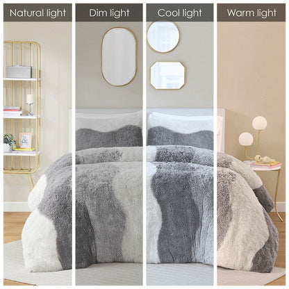 Ombre Shaggy Faux Fur Comforter Set - Renee Lane Company