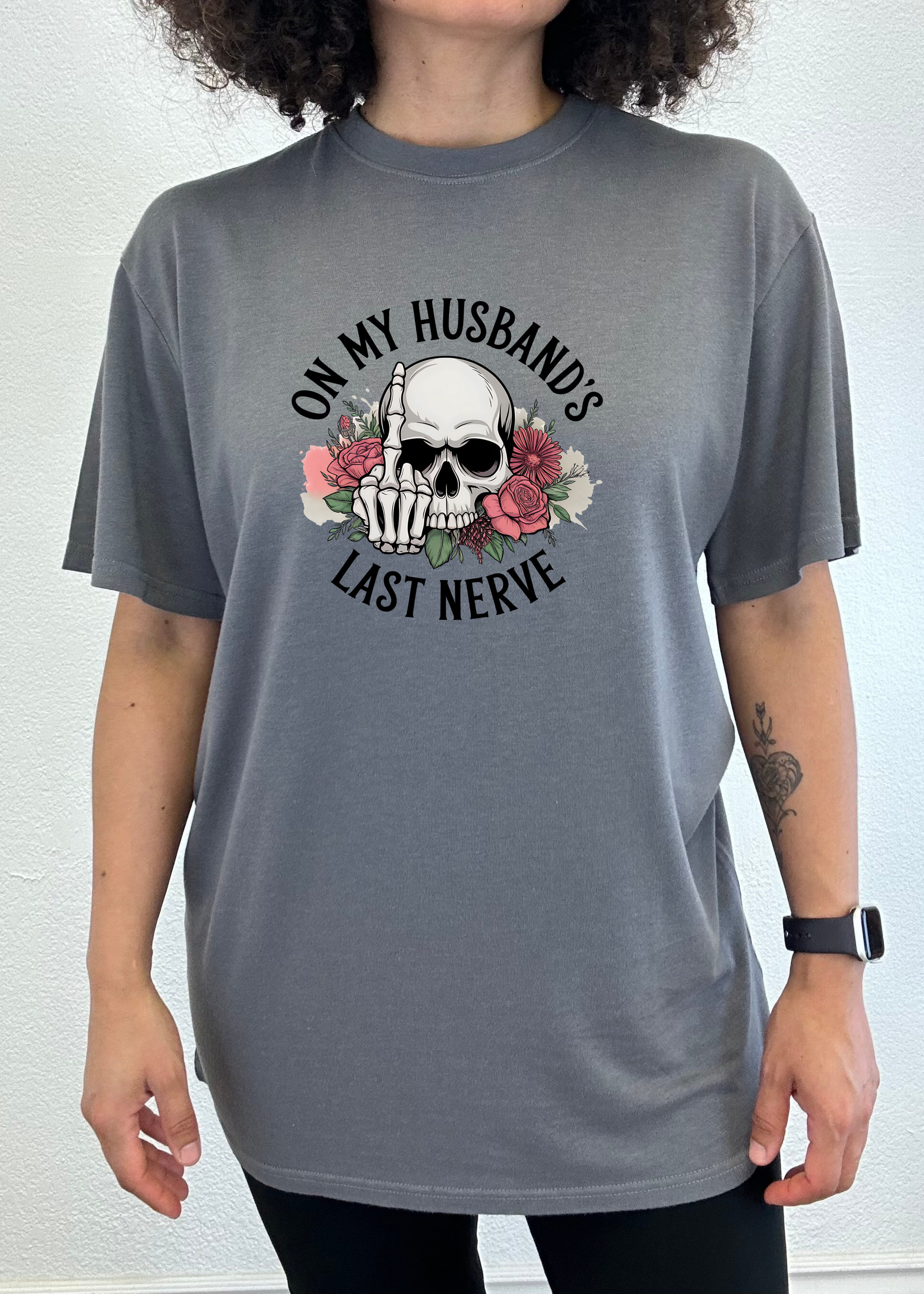 On My Husbands Last Nerve Sublimation Unisex Bamboo/Cotton Graphic T-Shirt - Renee Lane Company
