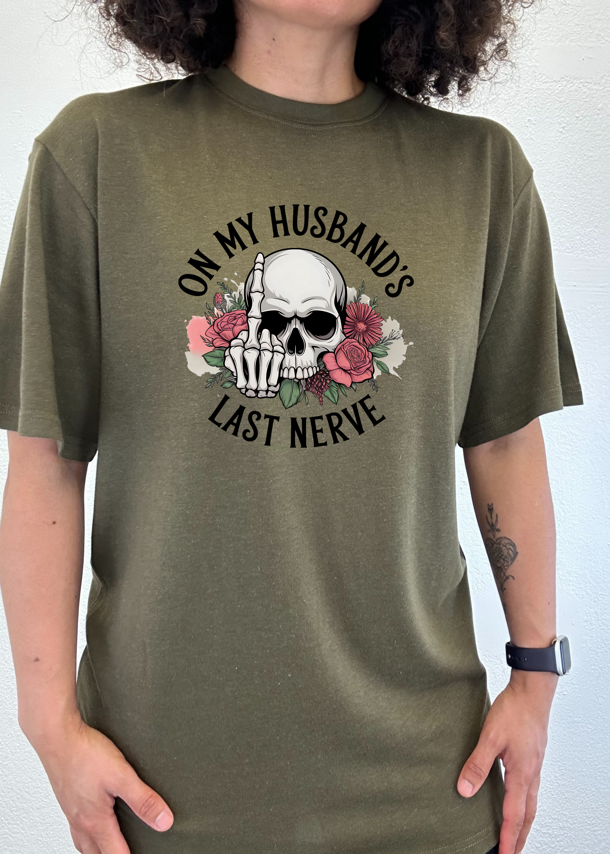 On My Husbands Last Nerve Sublimation Unisex Bamboo/Cotton Graphic T-Shirt - Renee Lane Company