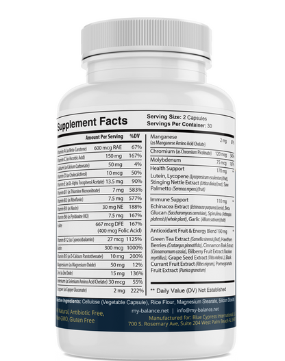 my balance Once Daily Multivitamin bottle back label with Supplement Facts table