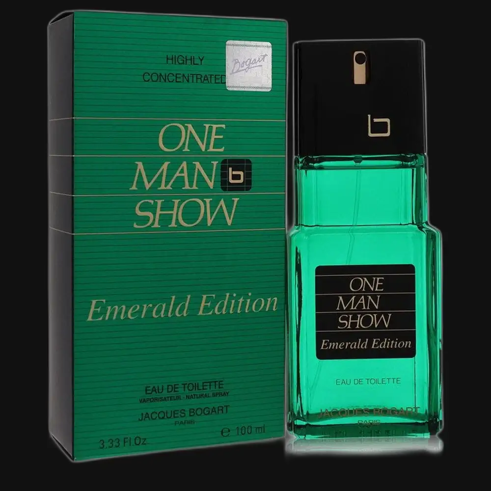 Men's eau de toilette cologne with green glass bottle and Emerald Edition box.