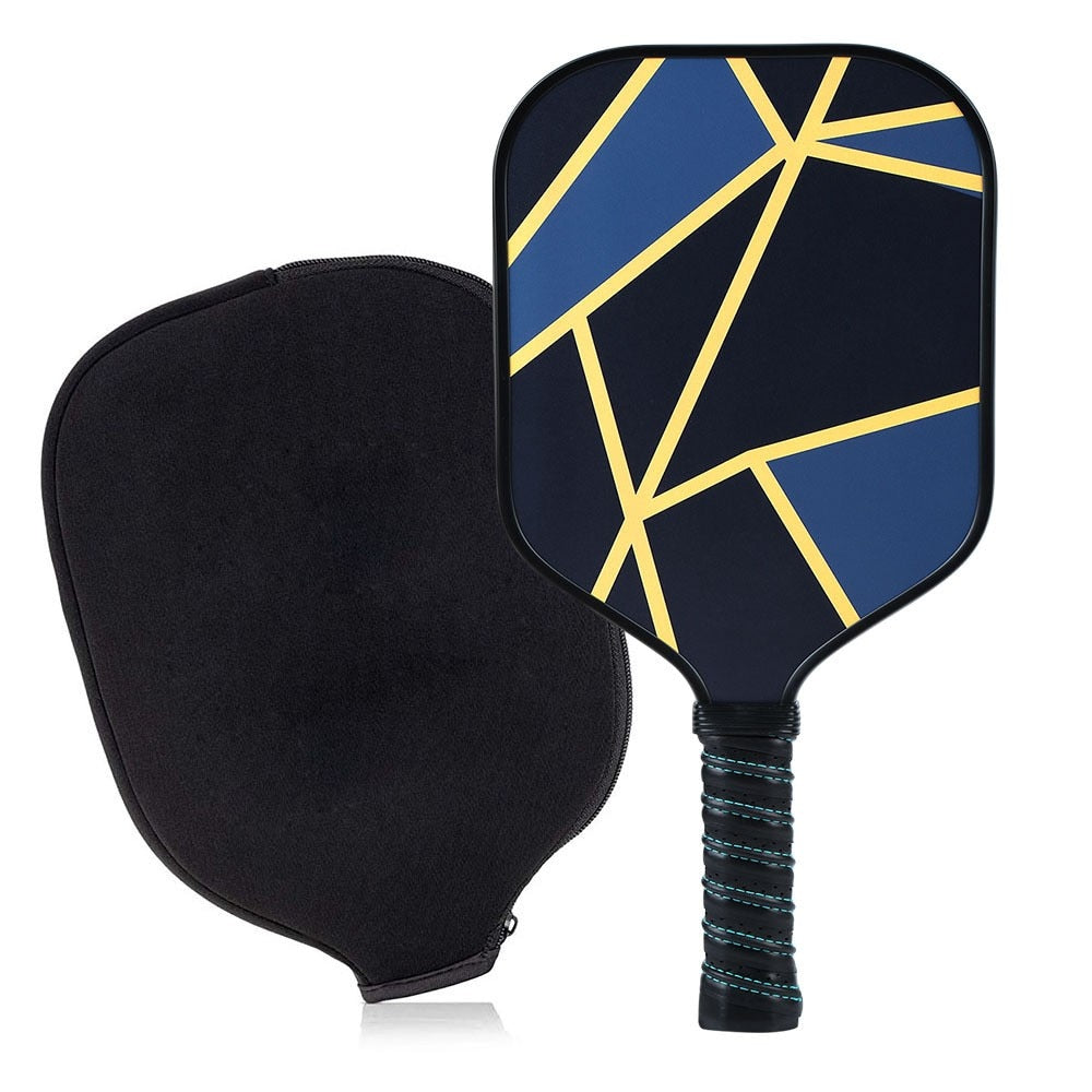 Pickleball paddle set paddle with navy blue face and yellow geometric lines