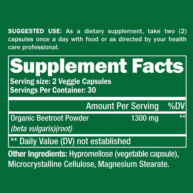 Organic Beetroot Supplement 60 Capsules - Renee Lane Company