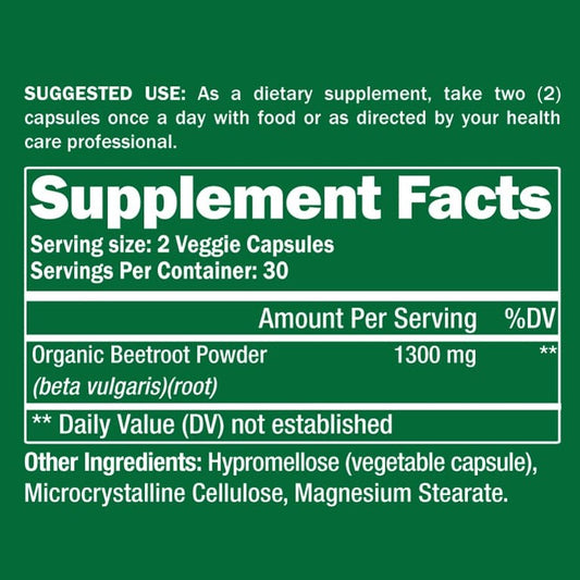 Organic Beetroot Supplement 60 Capsules - Renee Lane Company