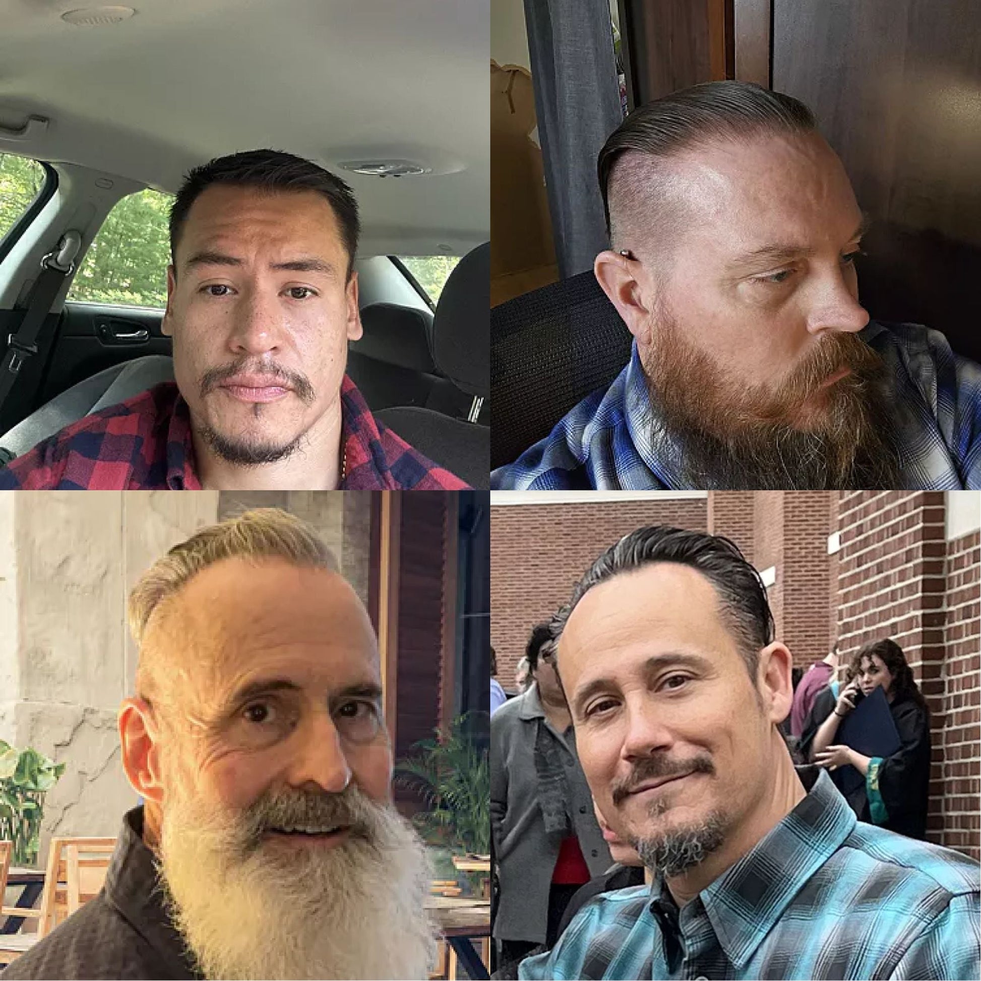 Photo collage of men showing styled hairstyles in four views