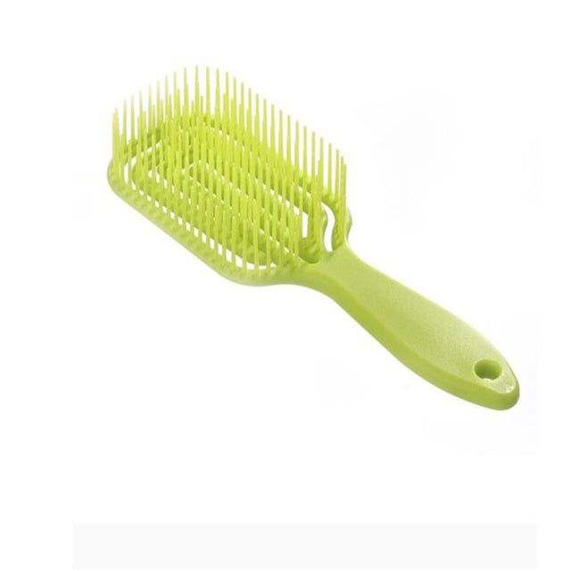 Vented hair comb with lime-green handle and light yellow teeth