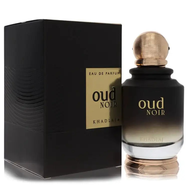 Oud Noir by Khadlaj eau de parfum bottle with gold cap and box