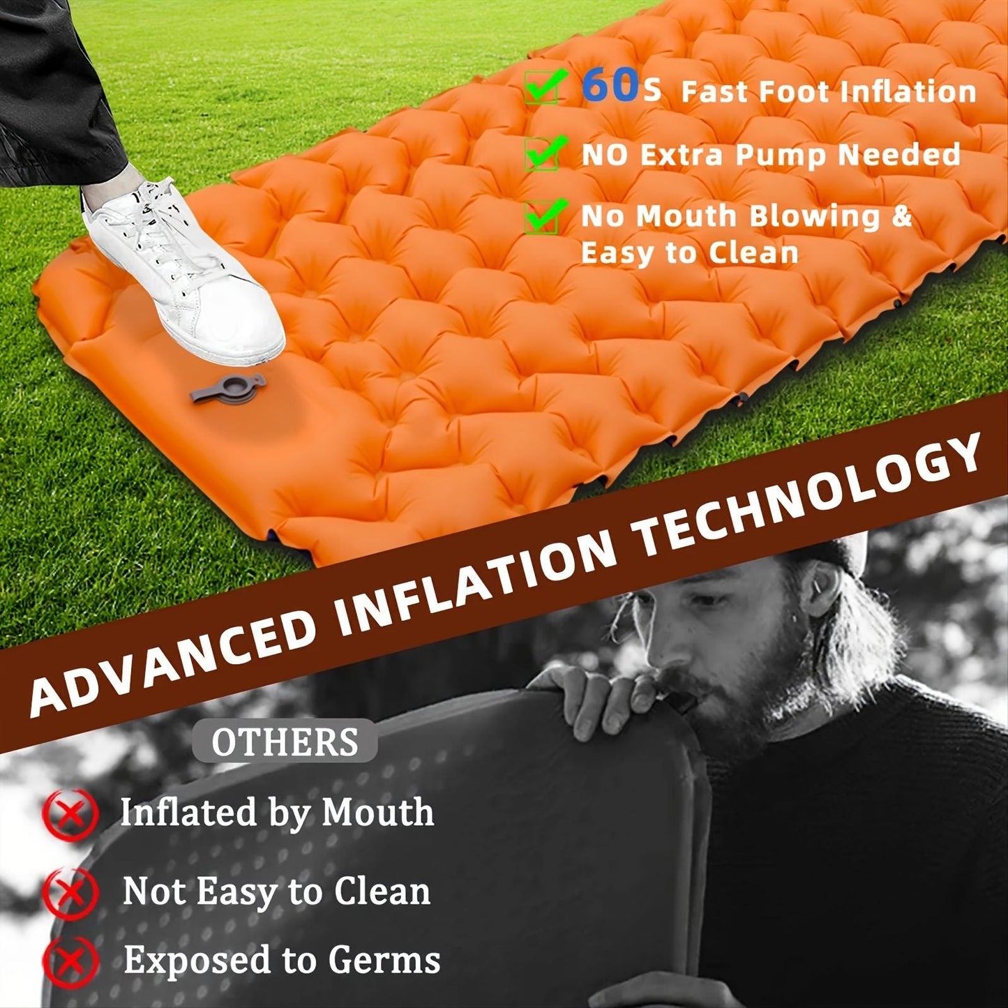 Outdoor Camping Sleeping Pad Inflatable Mattress With Pillows Ultralight Air Mat Built-in Inflator Pump For Travel Hiking - Renee Lane Company
