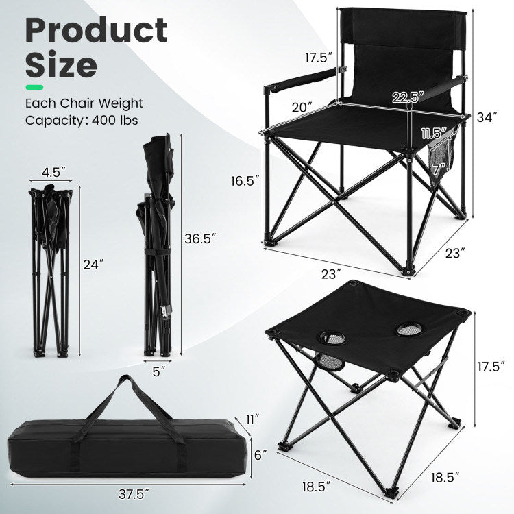 Outdoor Folding Camping Chairs and Table Set with Carrying Bag - Renee Lane Company