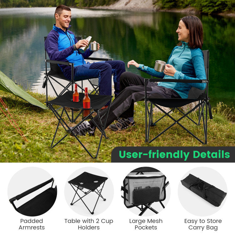 Outdoor Folding Camping Chairs and Table Set with Carrying Bag - Renee Lane Company
