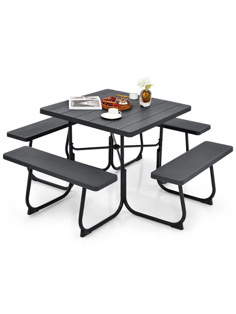 Outdoor Picnic Table with 4 Benches and Umbrella Hole - Renee Lane Company