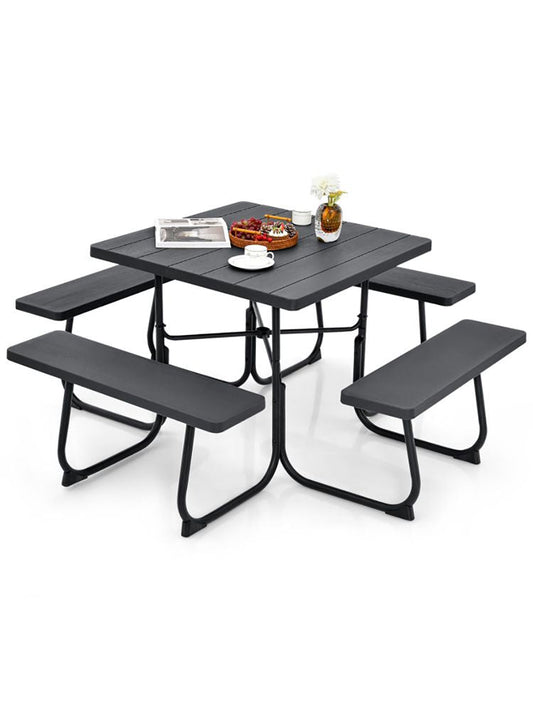 Outdoor Picnic Table with 4 Benches and Umbrella Hole - Renee Lane Company