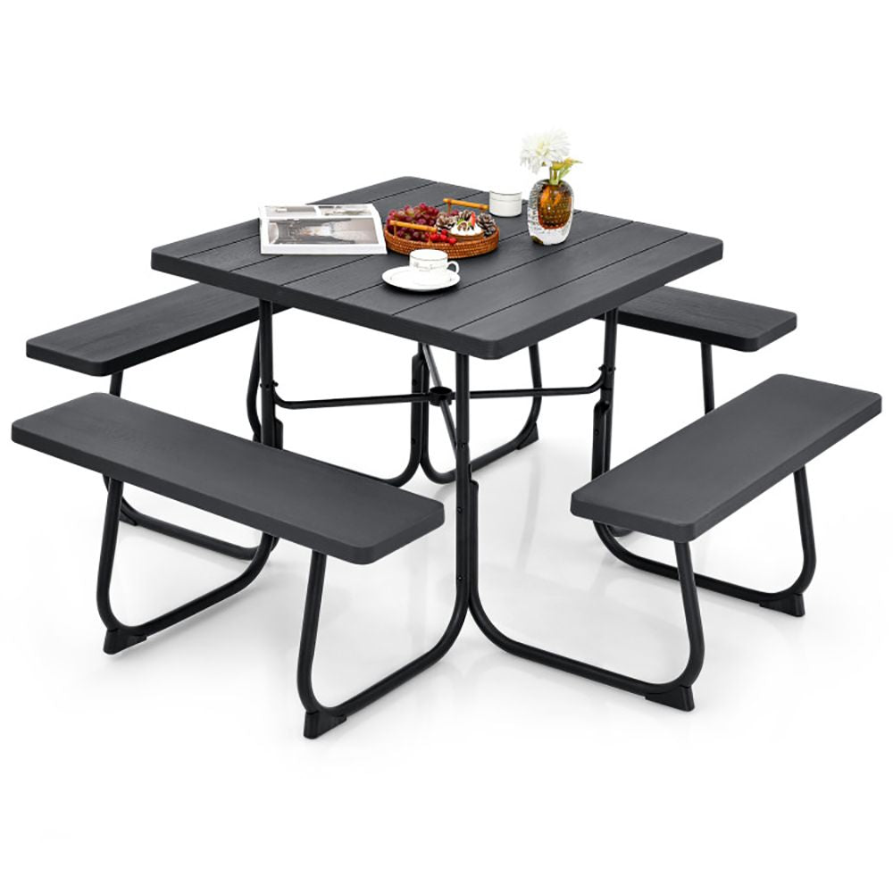 Outdoor Picnic Table with 4 Benches and Umbrella Hole - Renee Lane Company