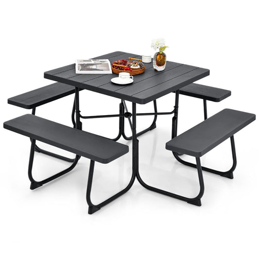 Outdoor Picnic Table with 4 Benches and Umbrella Hole - Renee Lane Company
