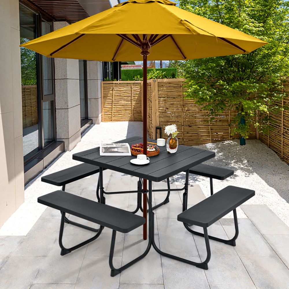 Outdoor Picnic Table with 4 Benches and Umbrella Hole - Renee Lane Company