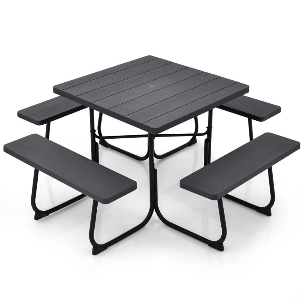 Outdoor Picnic Table with 4 Benches and Umbrella Hole - Renee Lane Company