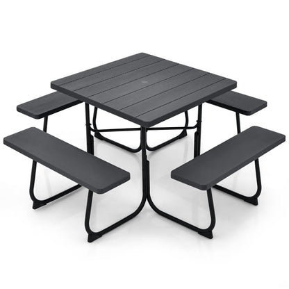 Outdoor Picnic Table with 4 Benches and Umbrella Hole - Renee Lane Company