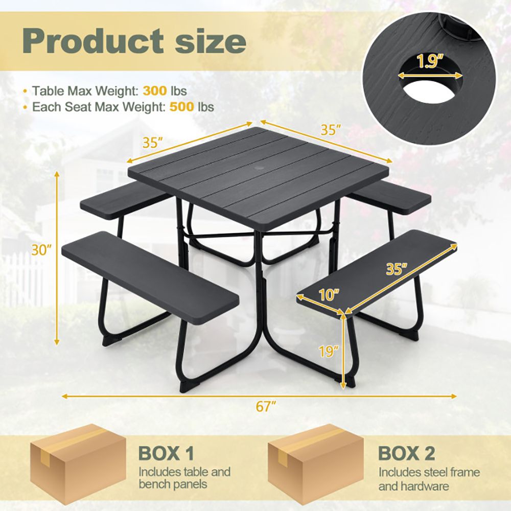Outdoor Picnic Table with 4 Benches and Umbrella Hole - Renee Lane Company