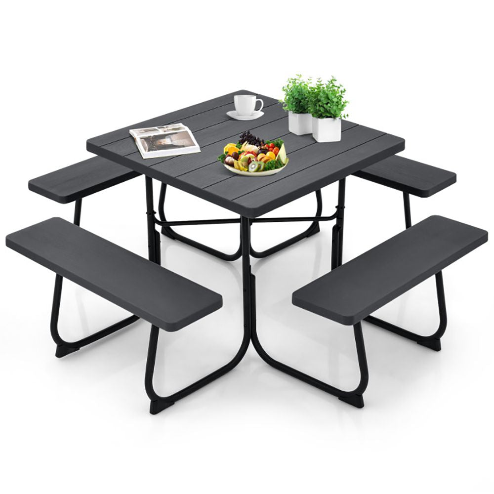 Outdoor Picnic Table with 4 Benches and Umbrella Hole - Renee Lane Company