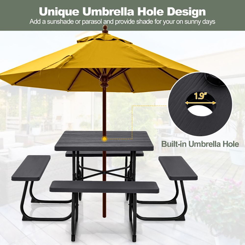 Outdoor Picnic Table with 4 Benches and Umbrella Hole - Renee Lane Company