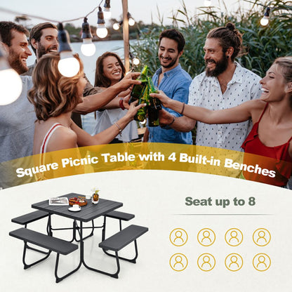 Outdoor Picnic Table with 4 Benches and Umbrella Hole - Renee Lane Company