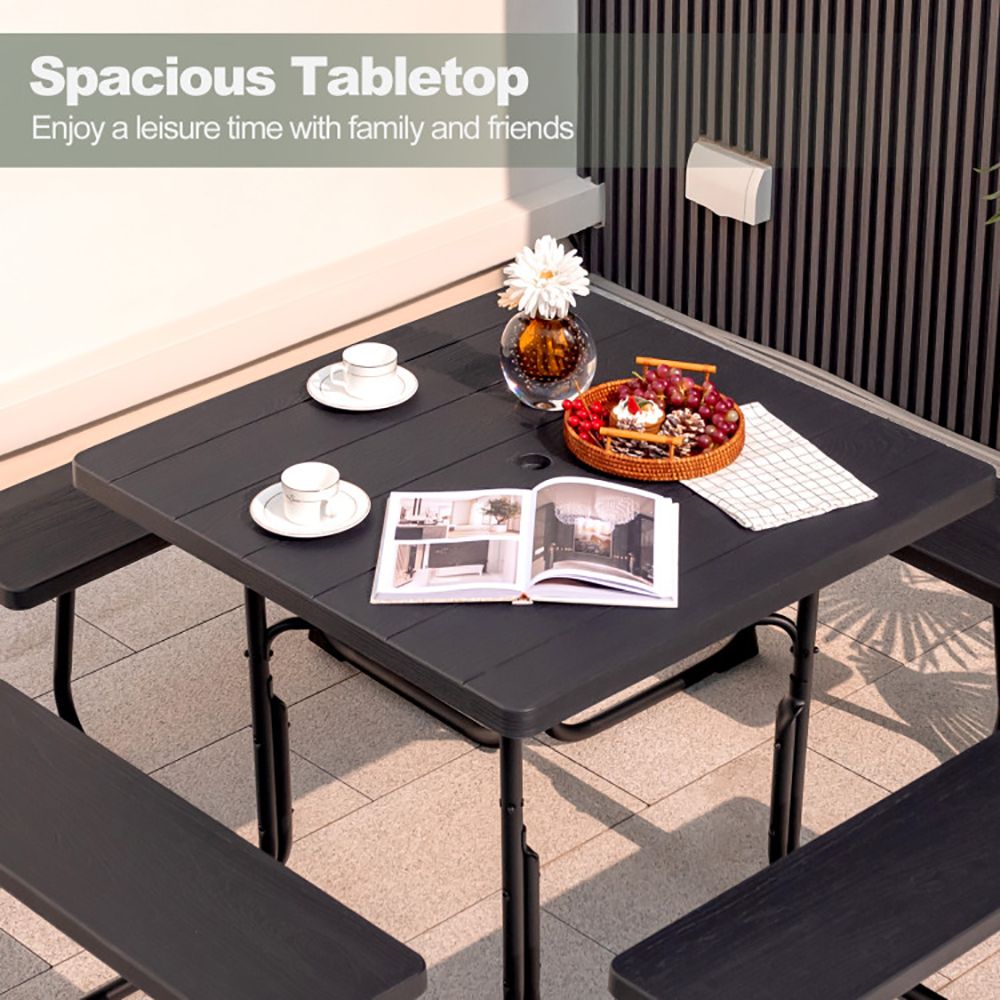 Outdoor Picnic Table with 4 Benches and Umbrella Hole - Renee Lane Company