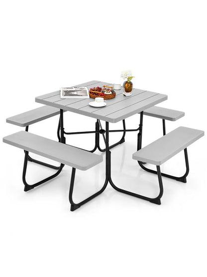 Outdoor Picnic Table with 4 Benches and Umbrella Hole - Renee Lane Company