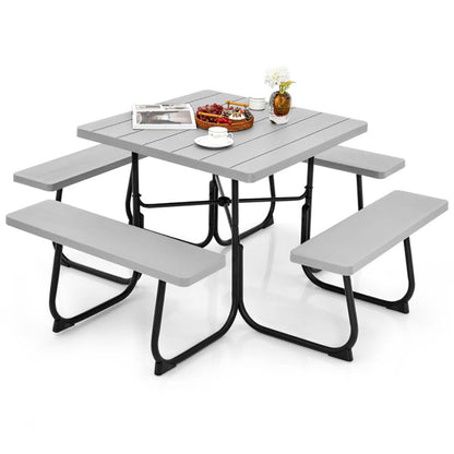 Outdoor Picnic Table with 4 Benches and Umbrella Hole - Renee Lane Company