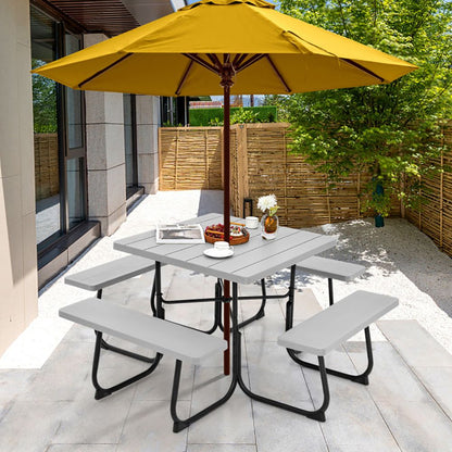 Outdoor Picnic Table with 4 Benches and Umbrella Hole - Renee Lane Company