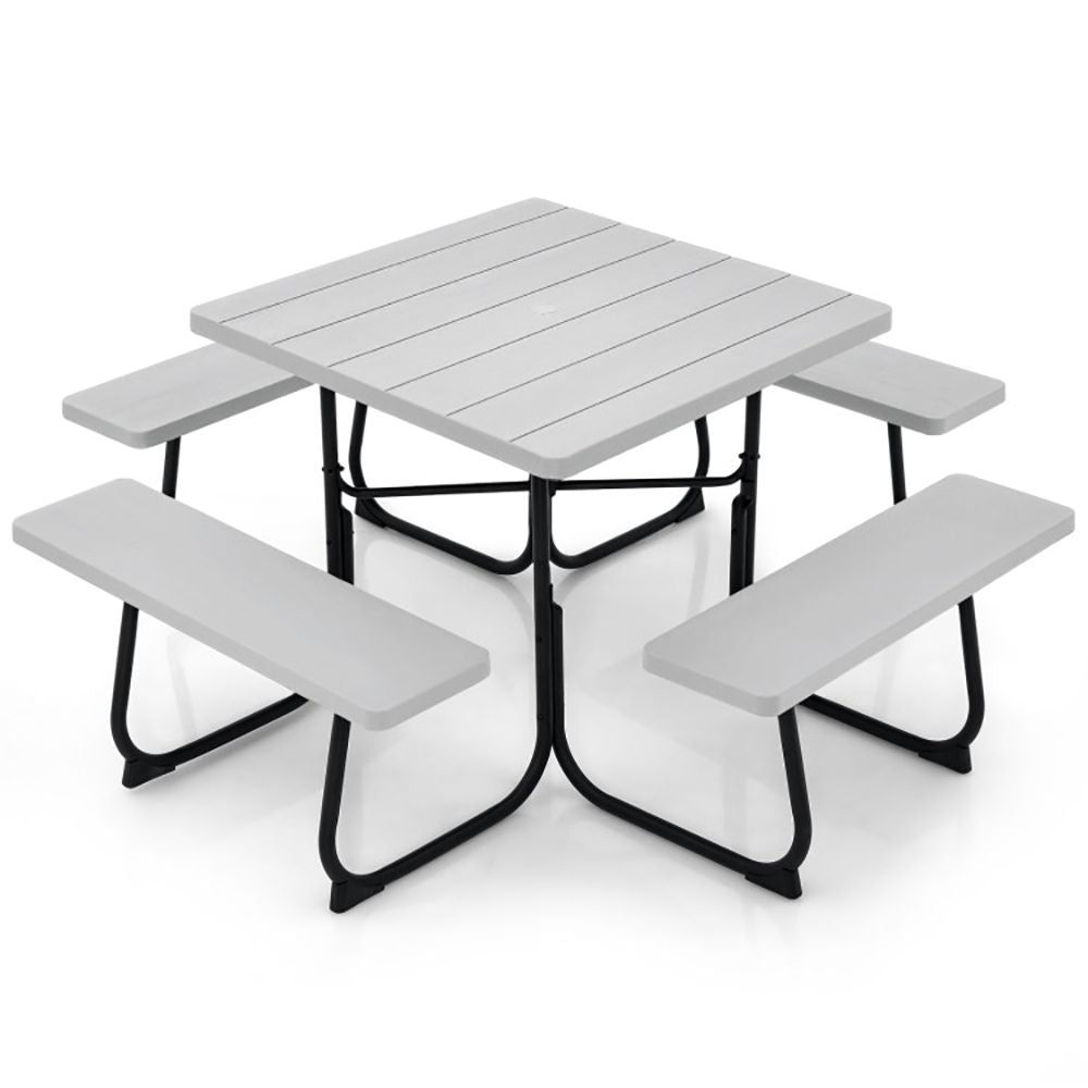 Outdoor Picnic Table with 4 Benches and Umbrella Hole - Renee Lane Company