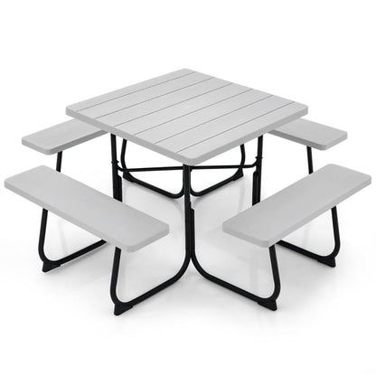 Outdoor Picnic Table with 4 Benches and Umbrella Hole - Renee Lane Company